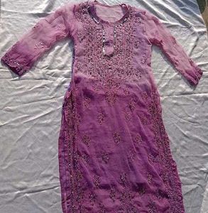 Tie Dry Lavender Chikankari Mirror Work Kurti