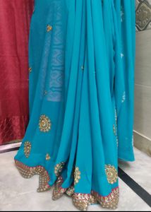 Embroidery Blue Party Wear Saree