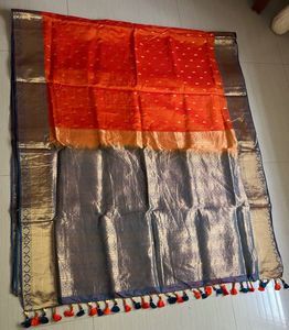 Vibrant Orange silk Saree with Blouse