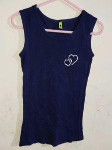 Navy Blue Sleeveless Top with Hearts