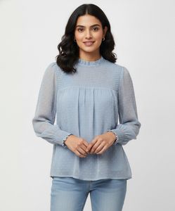 Dusty Light Blue Swiss Dot Blouse With Camisole