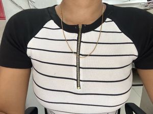 Striped Zipper Neck T-Shirt