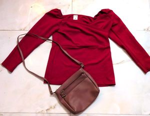 COMBO :Red Wrap Top and Bag