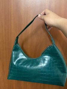 Stylish Teal Croc Embossed Shoulder Bag