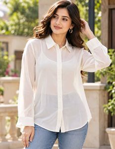 Chic Cream Sheer Button-Up Top
