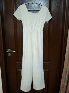 White Textured Jumpsuit With Matching Clip