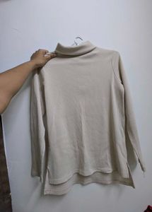 Cream Ribbed Turtleneck Sweater