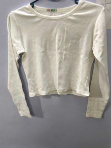 Cream Long Sleeve Crop Top