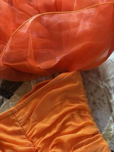 Vibrant Orange Ruched Off-Shoulder Dress