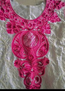 Elegant Embroidered Kurta with pink bottom