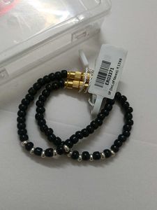 Black Beaded Anklets with Silver Accents