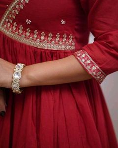Red Anarkali embroidery set