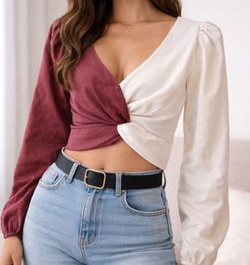 Chic Two-Tone Twist Front Long Sleeve Top