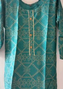 Teal Kurta with Golden Print