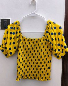 Yellow Polka Dot Smocked Top