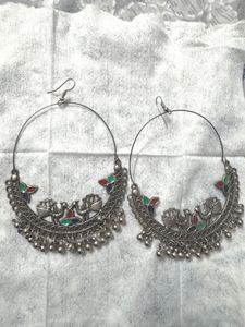 Oxidized Silver Peacock Hoop Earrings