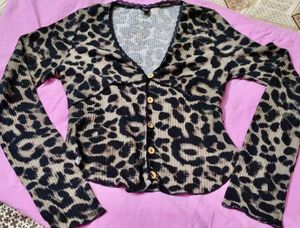 Leopard Print y2k Lace Button-Up Top