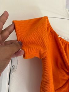 Orange Tie-Front Crop Top
