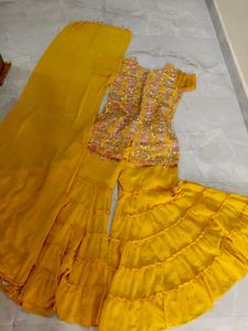 Yellow Embroidered Kurta Set with Sharara