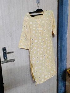 Yellow floral print kurta