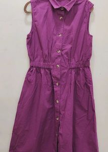 Sleeveless Purple Button-Up Dress