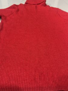Red Ribbed Turtleneck Sweater