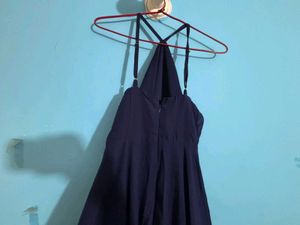 Elegant Blue Halter Neck Dress