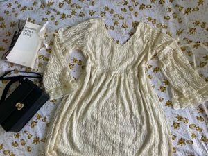 Cream Lace Bell Sleeve Dress