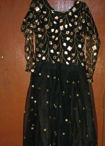 Elegant Black &amp; Gold Embellished Gown