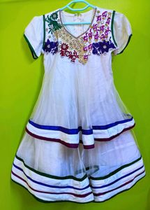 Embroidered White Anarkali Kurta Set