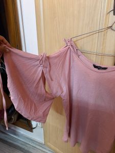 Pink Cold Shoulder Ruffle Sleeve Top