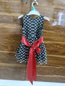 Cute Polka Dot Dress with Red Sash