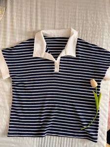 Striped Polo Top with Short Sleeves