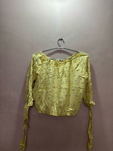 Yellow Floral Gathered Neck Crop Top