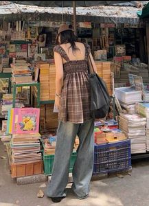 y2k Brown Plaid Cottagecore Top