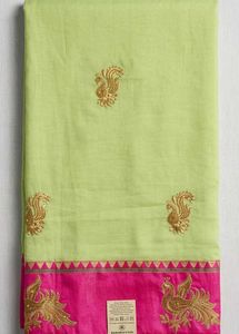 Lime Green Saree with Gold Embroidery