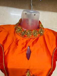 Stunning Orange Embroidered Ethnic Gown