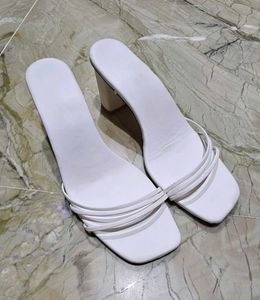 Chic White Square Toe Block Heels