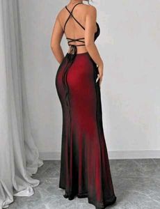 Elegant Red &amp; Black Lace Maxi Dress