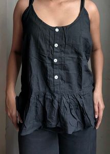 Cute Black Button-Down Tank Top