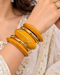 Boho Wooden &amp; Gold Bangle Set