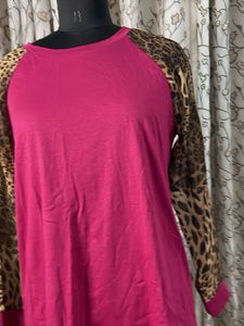 Chic Pink &amp; Leopard Print Raglan Top
