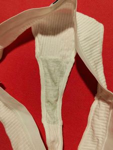 Sweet White Ribbed Thong Panty – Size S