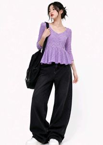 Sheer V-Neck Peplum Top