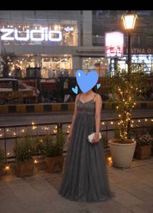 Elegant Grey Tulle Maxi Dress