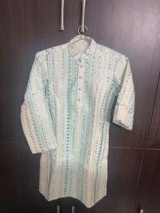 boys Off white kurta with blue embroidery
