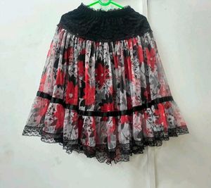 Floral Print Skirt with Lace Trim