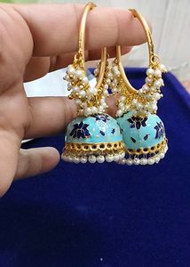 Stunning Blue Enamel Jhumka Earrings
