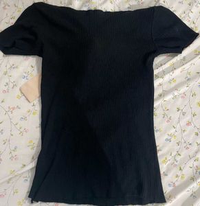 Ribbed Black Mini Tops with Bow