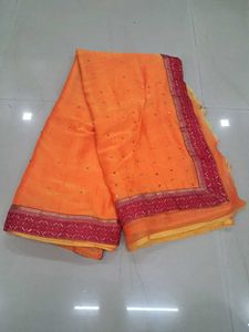 Beautiful Orange Saree with Red Border